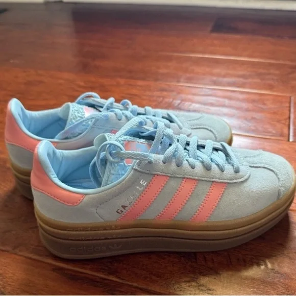 Adidas Women's Gazelle Light Blue and Coral Sneakers - Picture 4 of 5